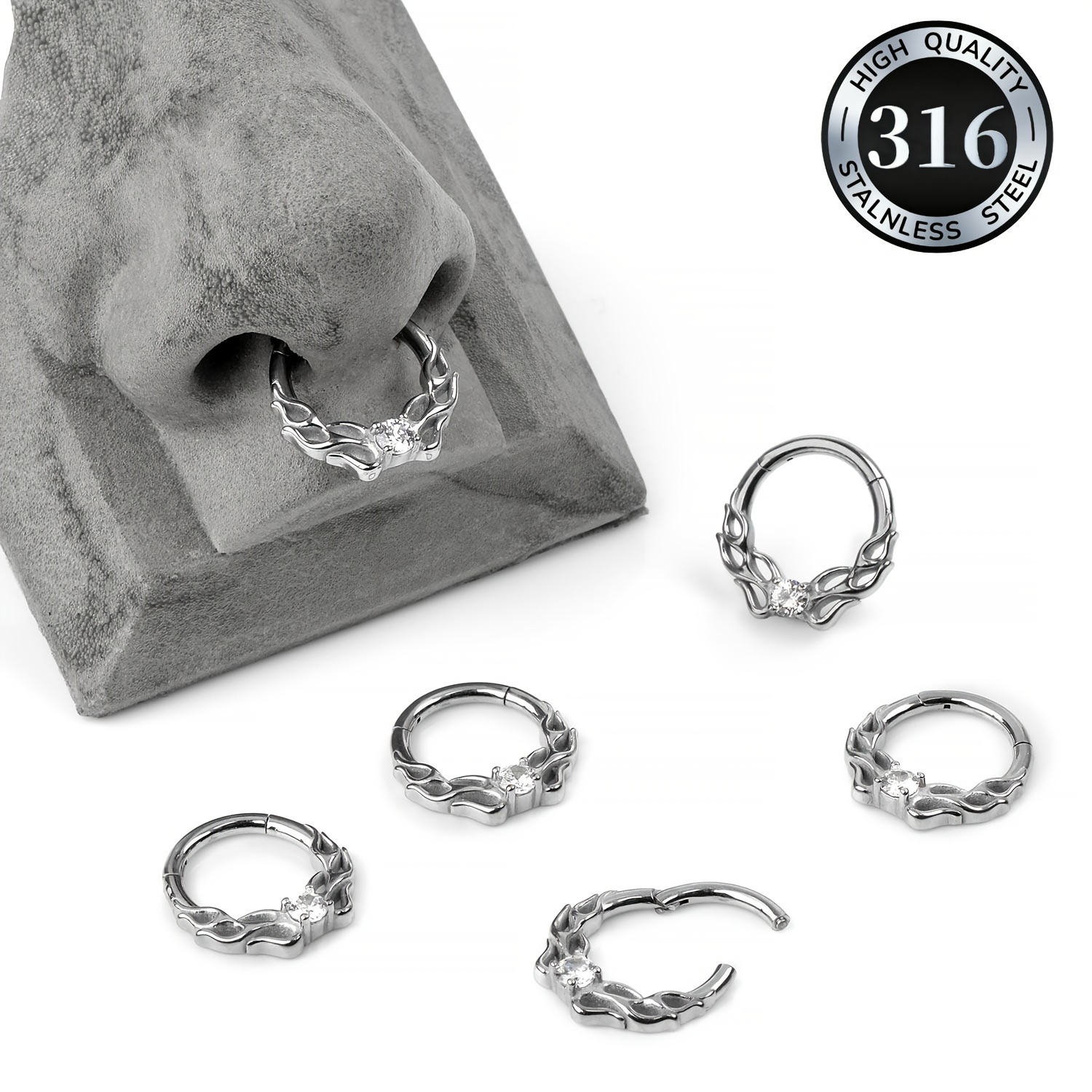 316L Stainless Steel Vine CZ Septum Nose Ring, Unisex